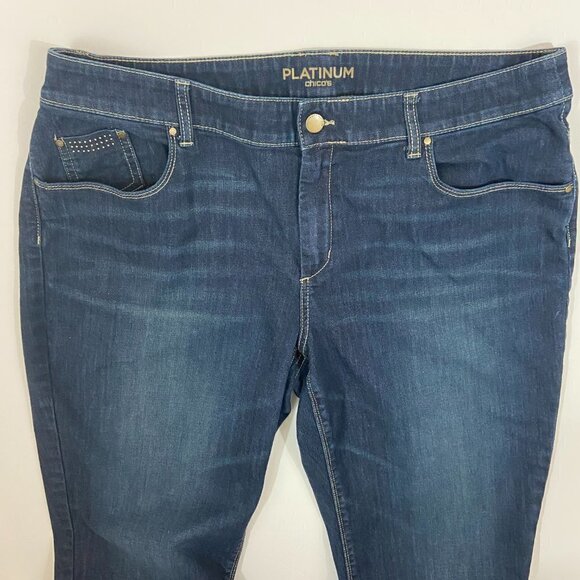 Chicos Platinum Jeans Women's Size 38 (38 x 27) Dark Wash Straight Leg - Picture 5 of 10